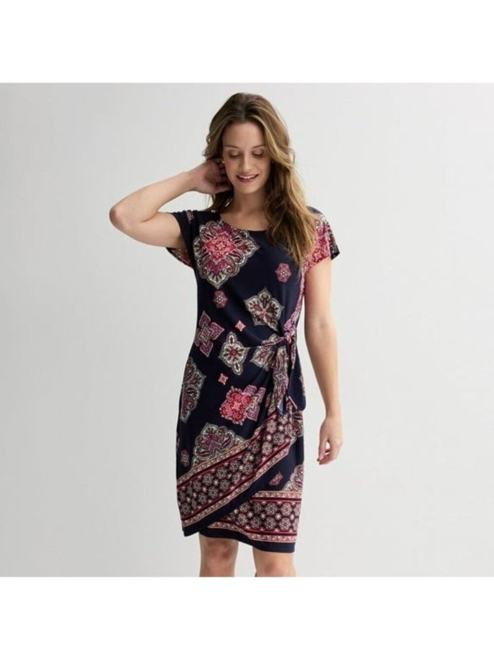 Signature by Robbie Bee Sarong Dress Navy Pink Size L Polyester